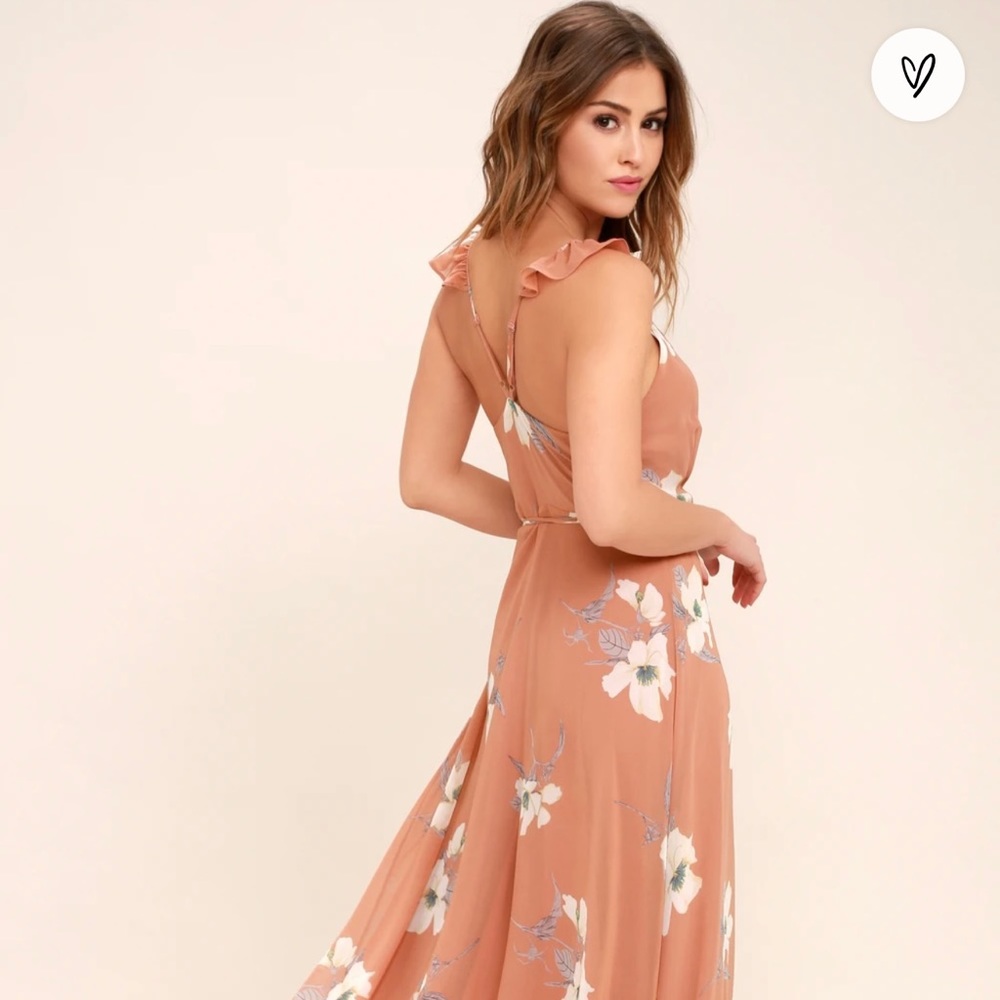 NWT. Lulus All Mine Rusty Rose Floral Print High-Low Wrap Dress